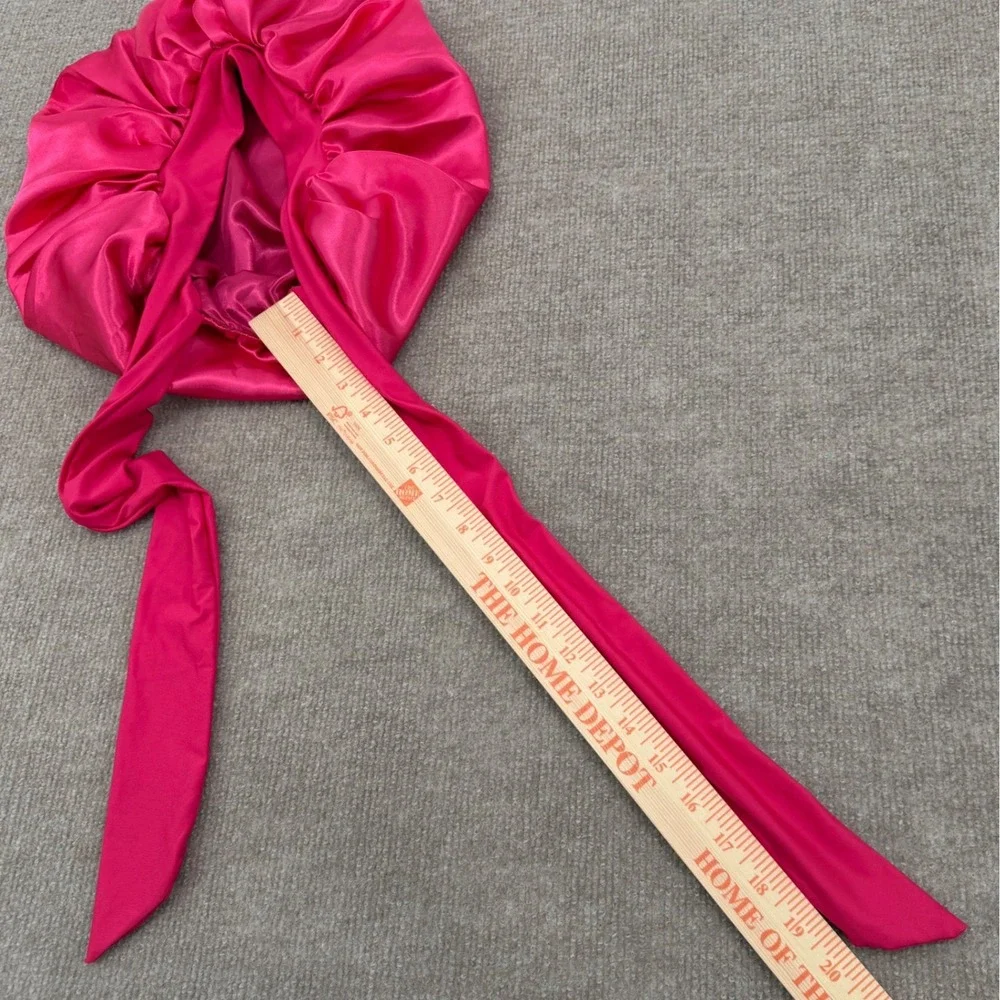Unbranded Satin Hair Bonnet Women One Size Hot Pink Adjustable Tie Sleep Cap